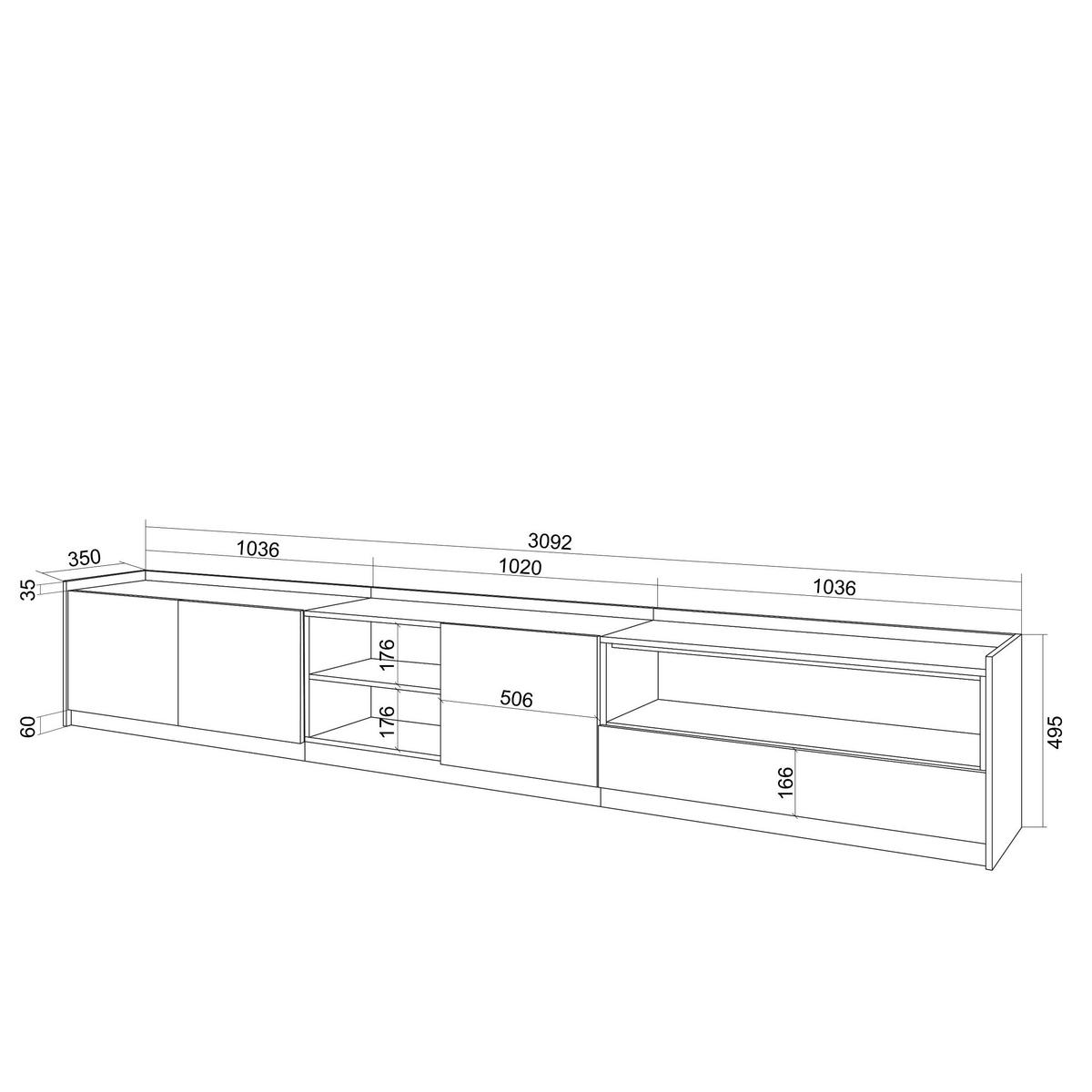 TV-SCHRANK, Lowboard, Eiche Schwarz, 310/37/50cm - Eichefarben, Holzwerkstoff (310/50/37cm) - Skraut Home