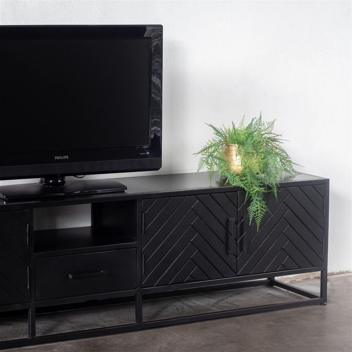 TV-SCHRANK Herringbone aus Mangoholz 210cm, schwarz - Schwarz, Holz (210/50/40cm) - Giga Meubel