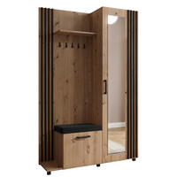 GARDEROBE Neli mit Lamellen und Spiegel, links, artisan, schwarz - Schwarz/Eiche Artisan, Kunststoff (79/207/42cm) - Margaret Hadas24