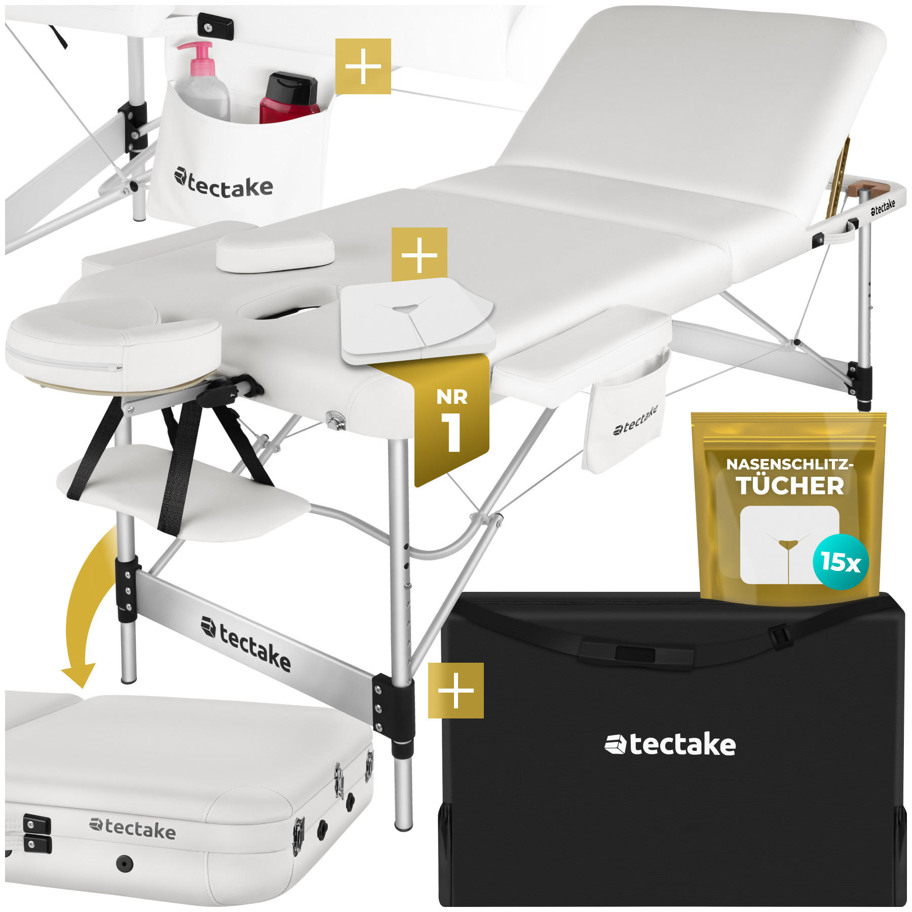 MASSAGELIEGE 3 Zonen Phuket,212 x 103 x 90 cm,weiß - Weiß, Metall (103/90/212cm) - tectake