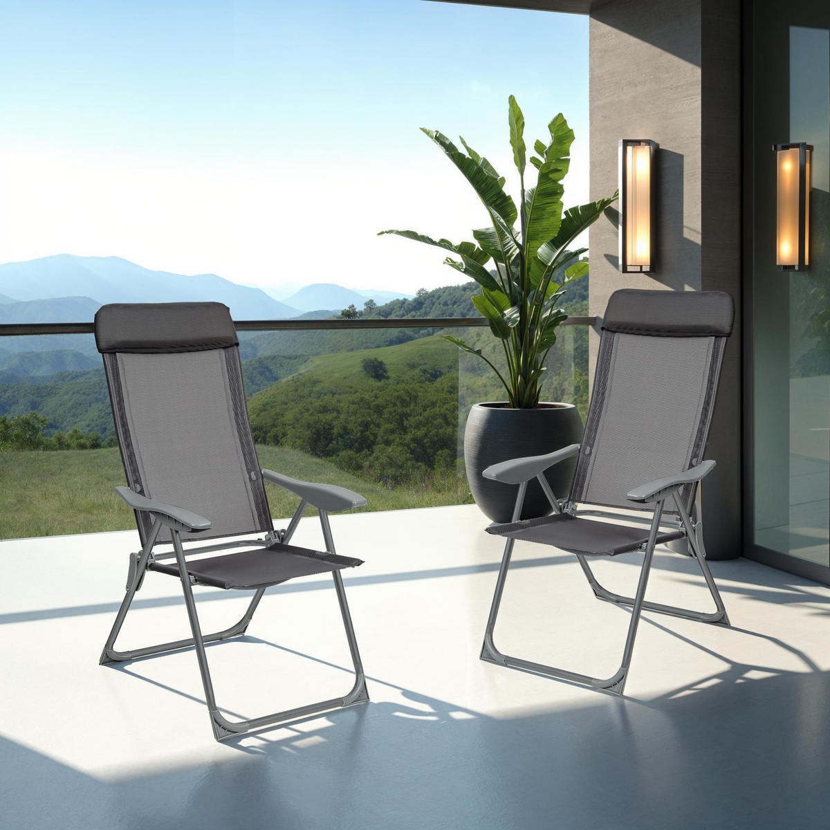 GARTENSTUHL Maurine 4er Set, 73 x 59 x 110 cm, anthrazit - Anthrazit, Metall (59/110/73cm) - tectake