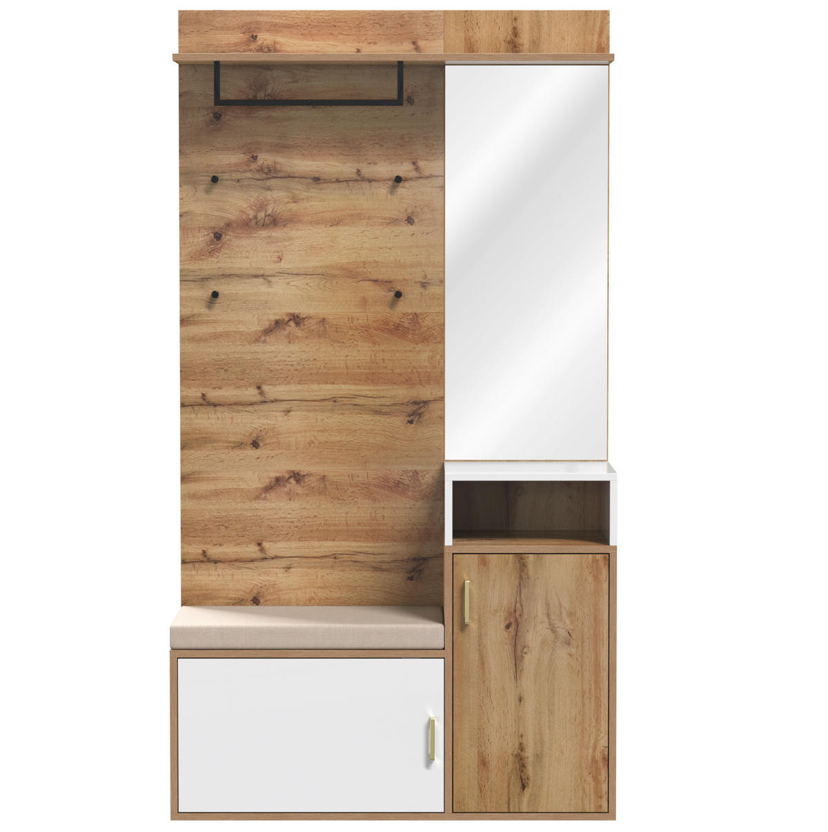 GARDEROBE 105/190,5/40 cm Weiß/Holzfarbe aus MDF und Spanplatte mit Spiegel 5er Set - Weiß, Holzwerkstoff (40/190.5/105cm) - OKMYHOME
