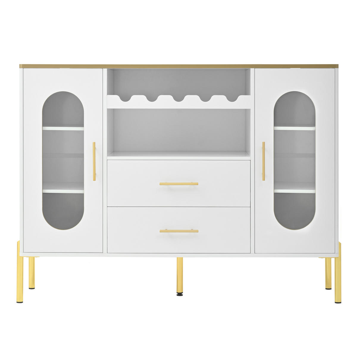 SIDEBOARD 120/38/90 cm Weiß aus MDF mit Glasfronten und Weinregal - Weiß, Holzwerkstoff (120/90/38cm) - OKWISH