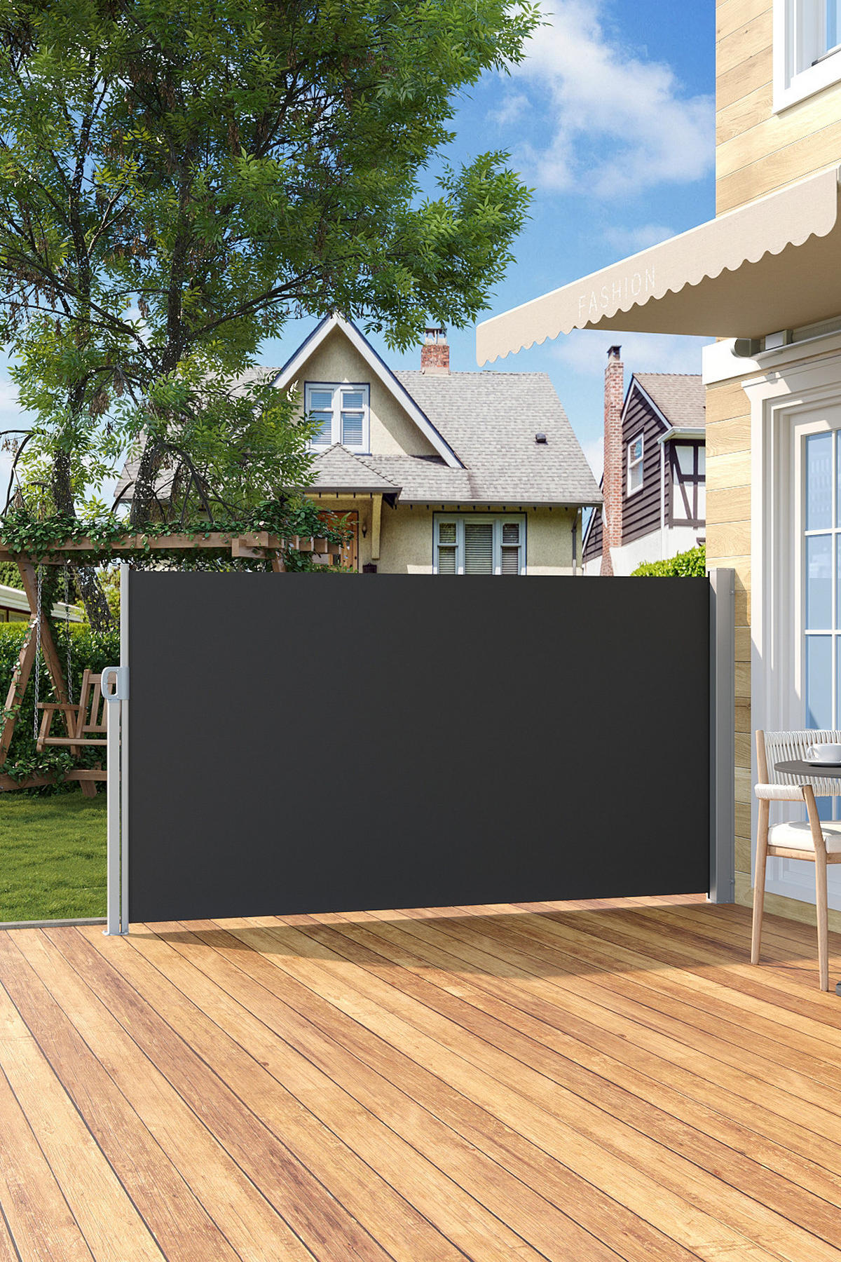 SEITENMARKISE Sicht- und Windschutz für Balkon und Terrasse in Dunkelgrau, 160 x 300 cm - Schwarz, Kunststoff (300/160cm) - Livingandhome