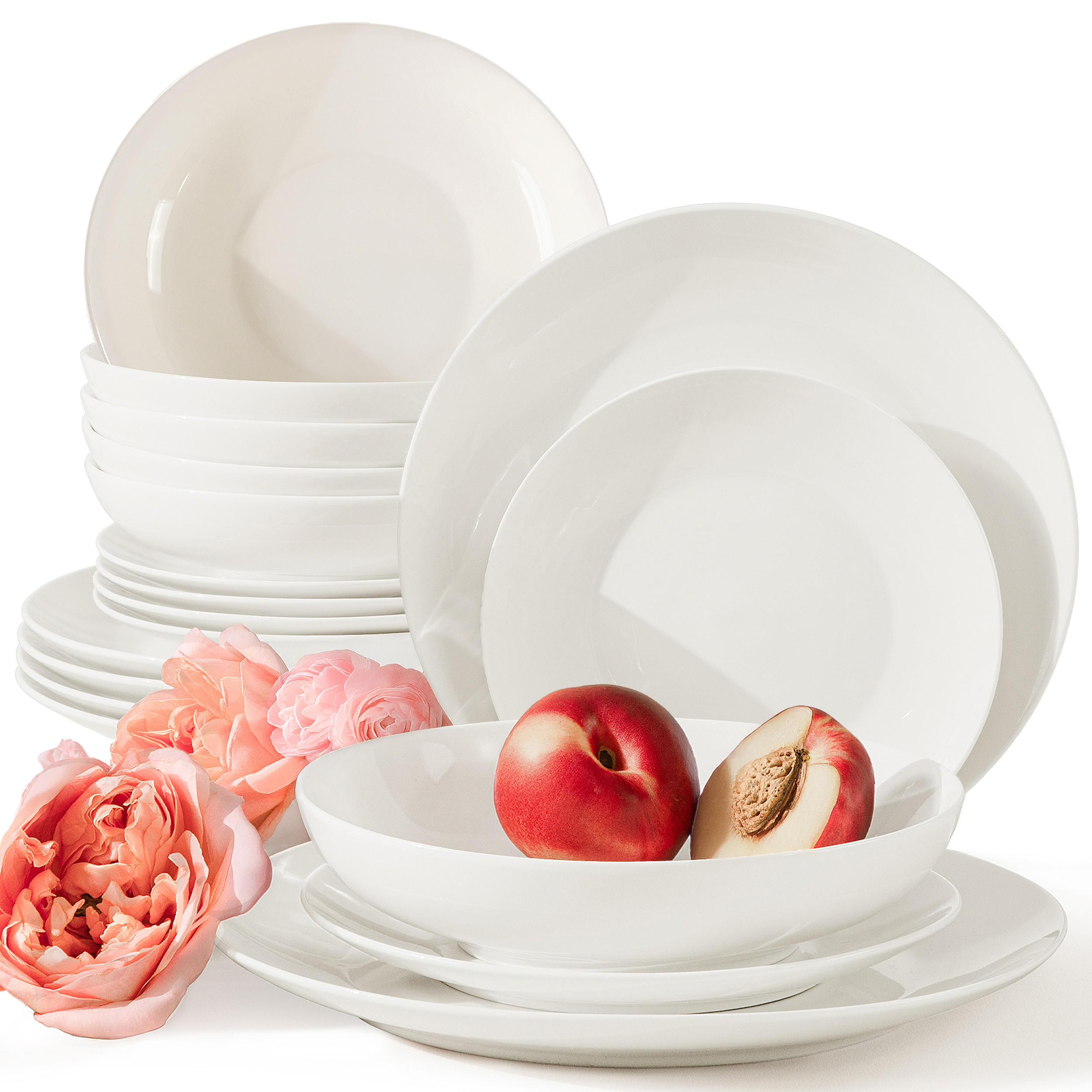 TAFELSERVICE 6 Personen AD BELLA 18-tlg,Porzellan, ecru - Ecru, Keramik (26/2/26cm) - KONSIMO®