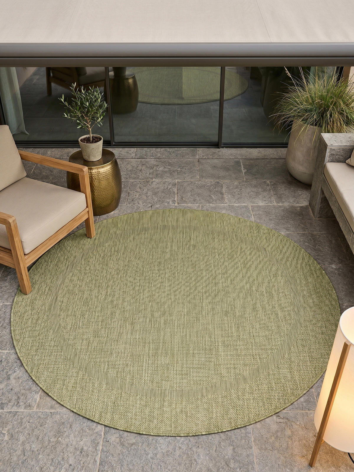 BALKONTEPPICH Einfarbig Wetterfest Waschbar Küche Balkon OEKO-TEX Rund Grün 200x200 cm Flur – ALSTER - Grün, Textil (200/200cm) - KADIMA DESIGN