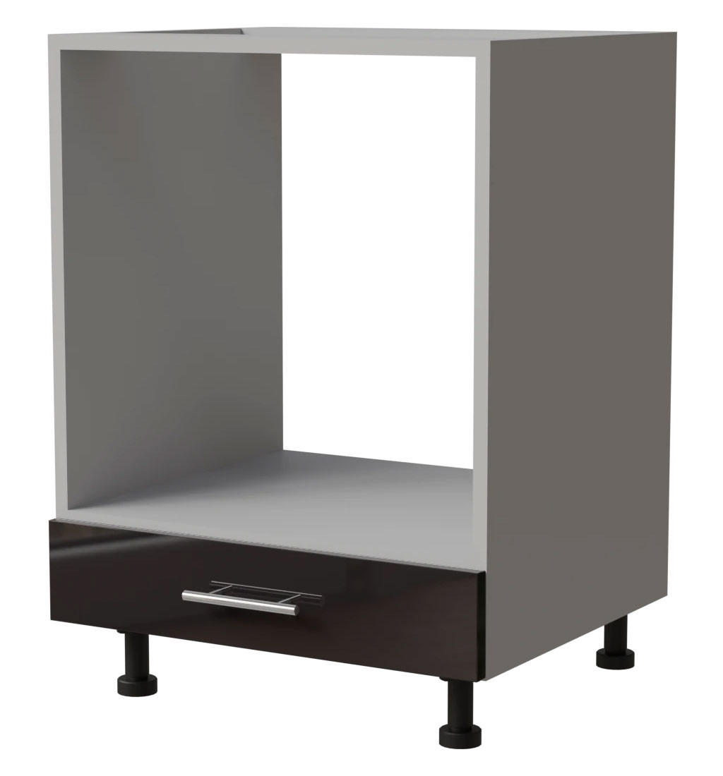 Feldmann-Wohnen Herdumbauschrank Schwarz Hochglanz, Grau 60x82x50 cm