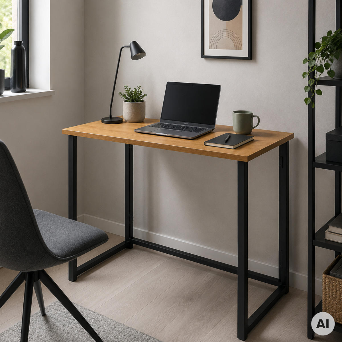 KLAPPSCHREIBTISCH MDF Metall Eiche Schwarz 80 x 40 x 74 cm platzsparend - Eichefarben/Schwarz, Holzwerkstoff/Metall (40/80/74cm) - Begryf
