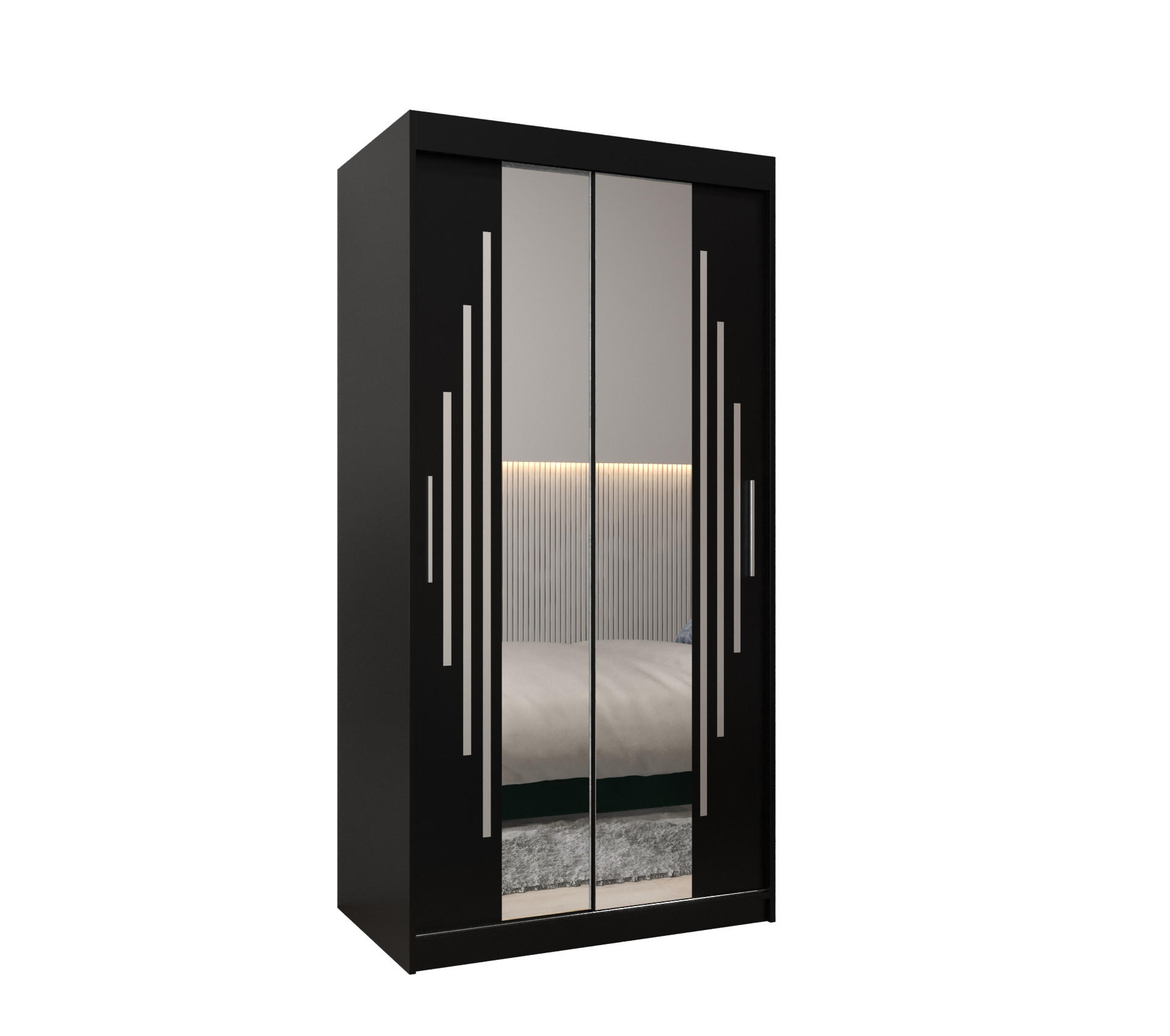 Abiks Möbel SCHWEBETÜRENSCHRANK Schwarz, Schwarz 100cm × 62cm × 200cm