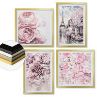 WANDBILDER 4er Set - 50x50 cm & 40x60 cm Goldrahmen - Rosa Blumen, romantische Landschaft - Goldfarben, Kunststoff (50/50cm) - ArtPrintCave