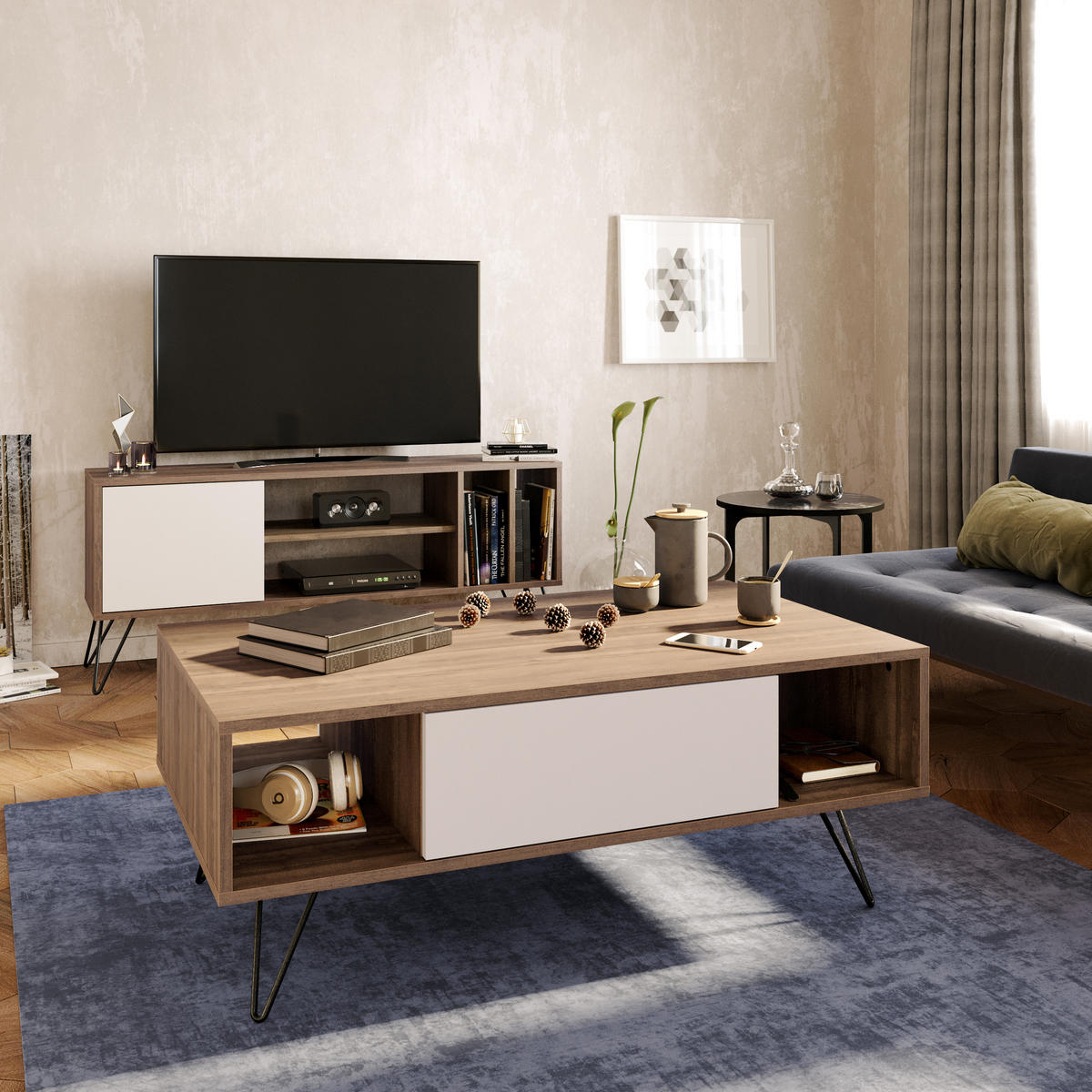 COUCHTISCH Mistico Walnuss Weiss - Eichefarben/Weiß, Holzwerkstoff (120/60/45.6cm) - Decorotika