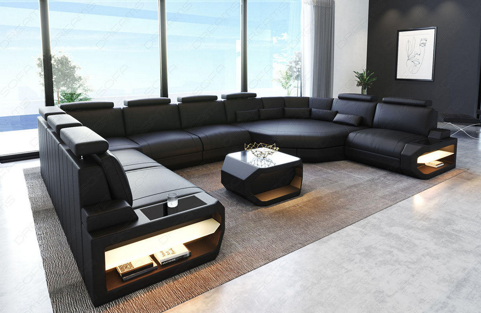 Thumbnail - Sofa Dreams Ledersofa, Schwarz, Leder, L-Form, 427x93x280 cm, Wohnzimmer, Sofas & Couches, Wohnlandschaften, Wohnlandsch...