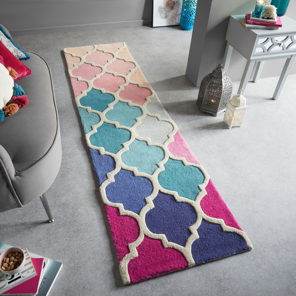 WOLLTEPPICH geometrisch Bunt-Stil DERWENT JOSIE, Multi 60x230 cm - Multicolor, Textil (60/230cm) - KADIMA DESIGN