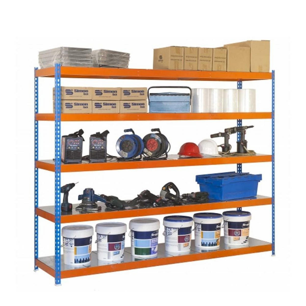 SCHWERLASTREGAL BIG METAL YETI FIVE | HxBxT 200x180x75cm | Fachlast 400kg | Blau-Orange - Gelb, Metall (180/200/75cm) - PROREGAL