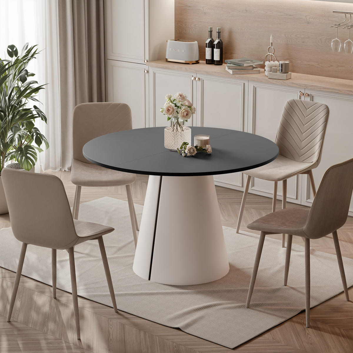 AUSZIEHTISCH BASE 100-176/76 cm, Weiß / Schwarz - Schwarz/Weiß, Holzwerkstoff/Metall (100/100/76cm) - Idohome
