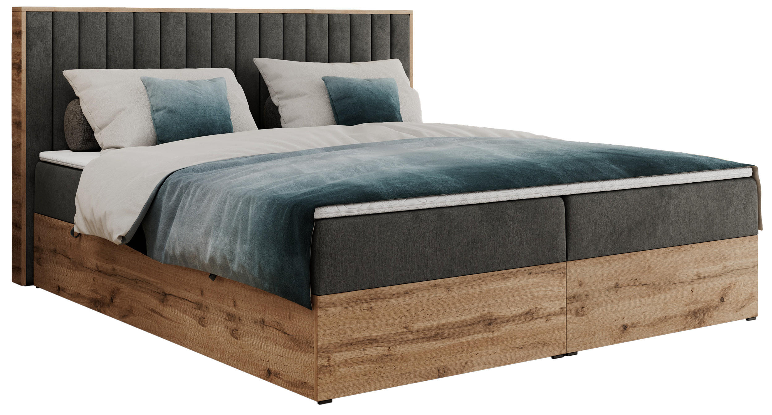 BOXBETT ALBERO 4 - 180/200 Dunkelgrau Velvet - H3 - Dunkelgrau, Holz/Textil (180/200cm) - MKS