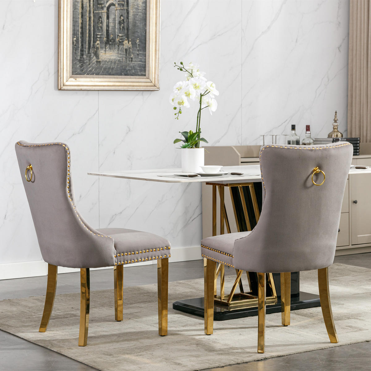 STUHL-SET DE-36289 2 Stück mit goldenen Beinen Grau - Grau, Holz (50/95/65cm) - ComfortXL