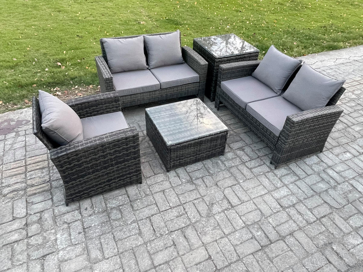 GARTENMÖBELSET Polyrattan Dunkelgrau 5-Sitzer - Dunkelgrau, Metall - Fimous