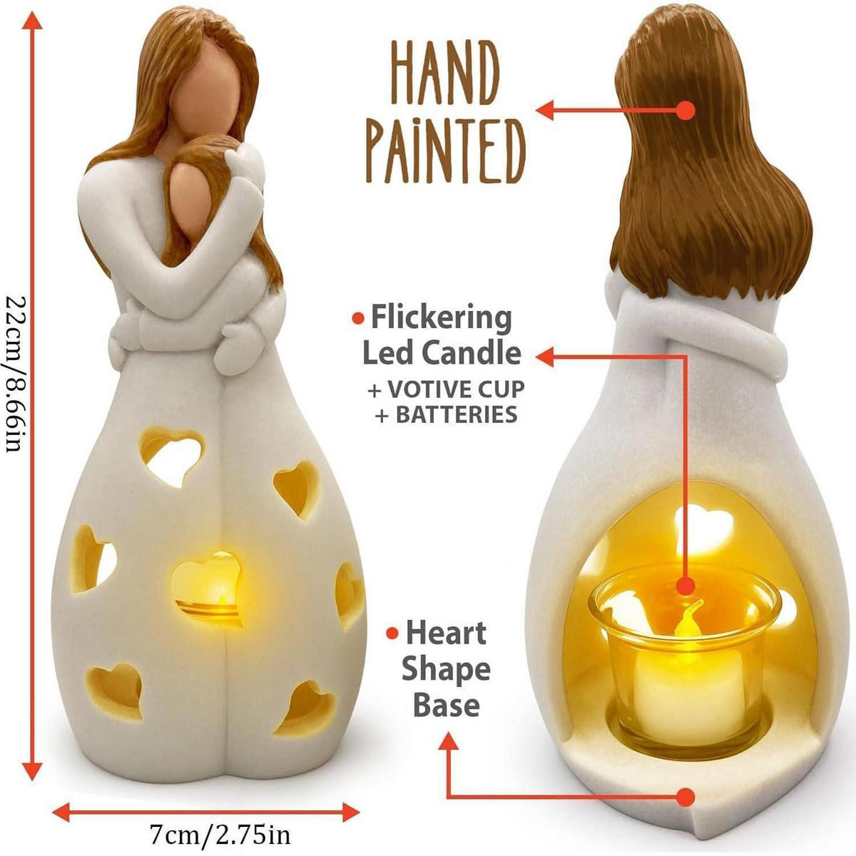 KERZENHALTER Mutter & Tochter mit LED-Kerze und Grußkarte - Weiß, Kunststoff (1/1/1cm)