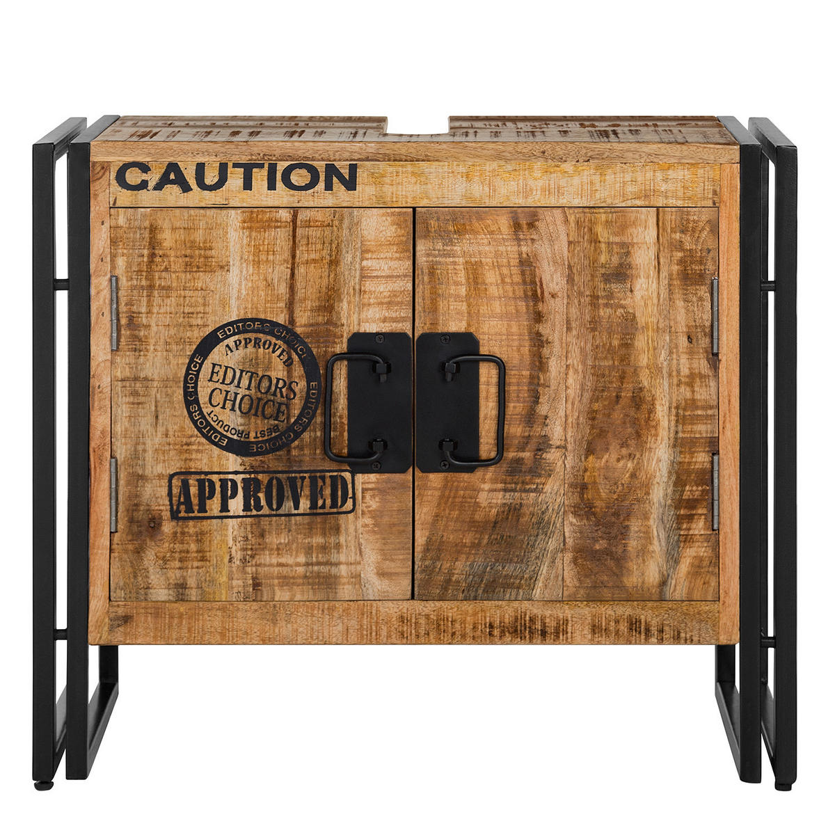 WASCHBECKENUNTERSCHRANK - Mango massiv / Eisen - Schwarz/Braun, Holz/Metall (68/57/30cm) - home24