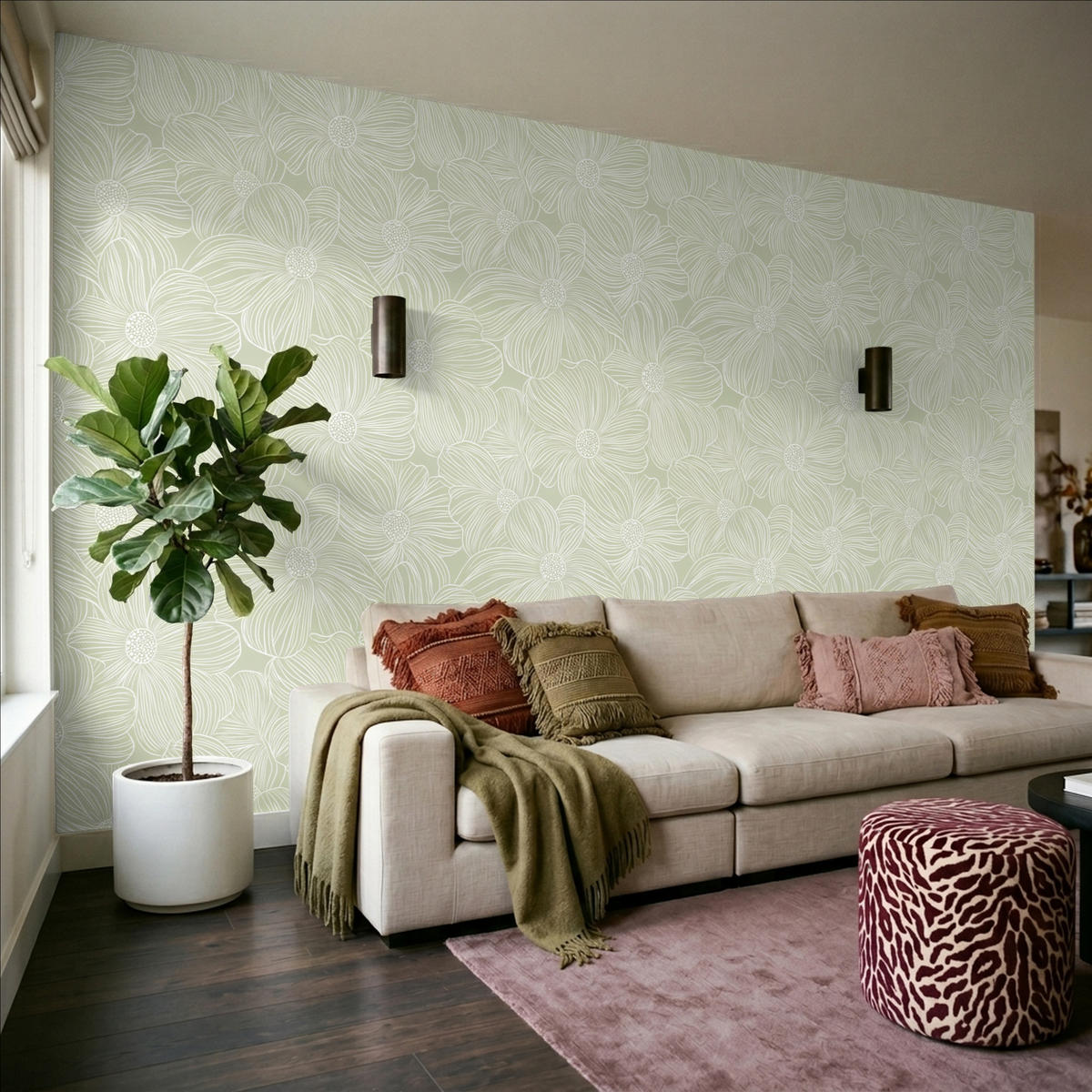 TAPETE - Gelassenheit - Blumen - Grün - 450x240 cm - Salbeigrün, Papier (450/240cm) - OnlyWow