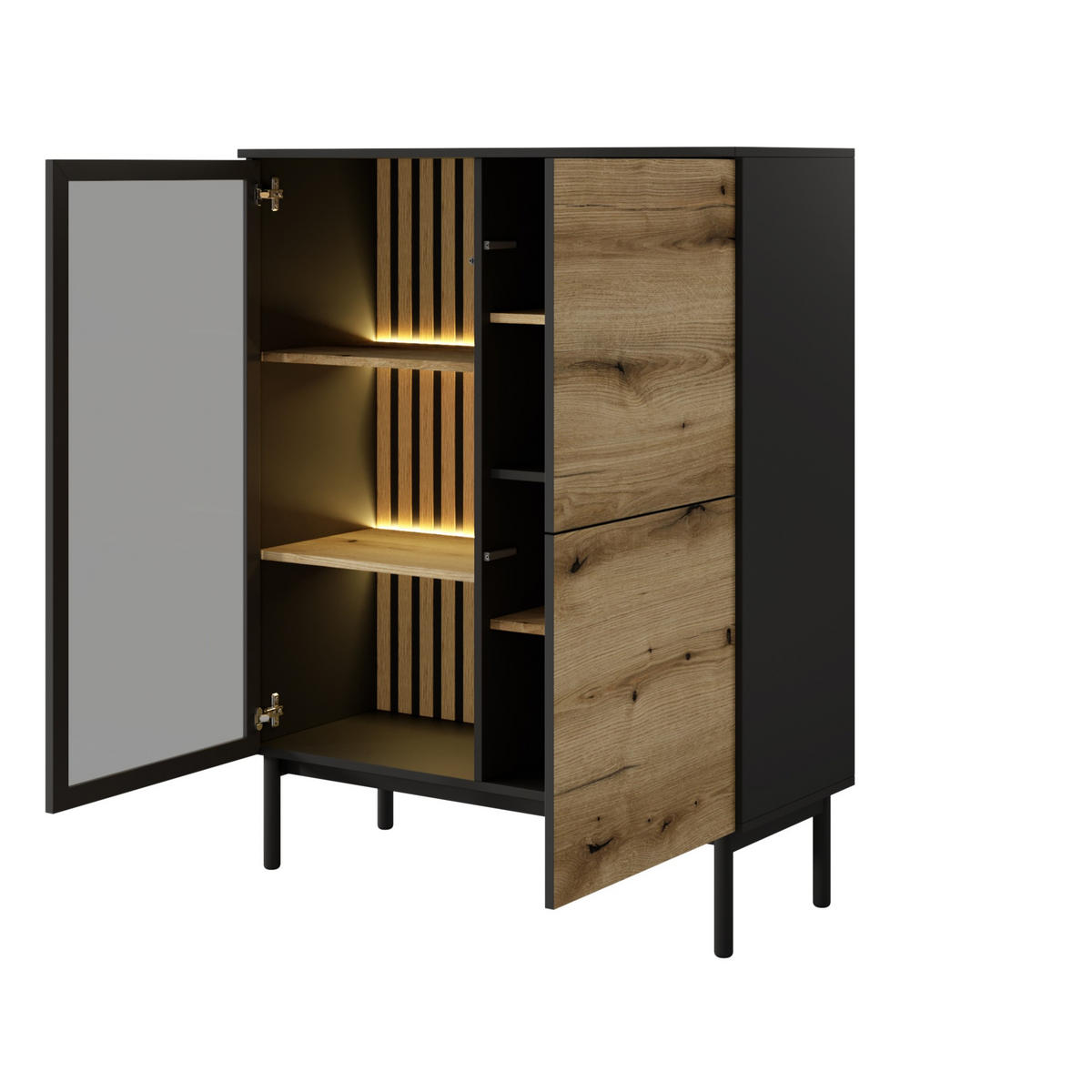 VITRINE in Schwarz, Goldfarben - Schwarz, Holzwerkstoff (100.1/125.4/39.4cm) - MASSENO