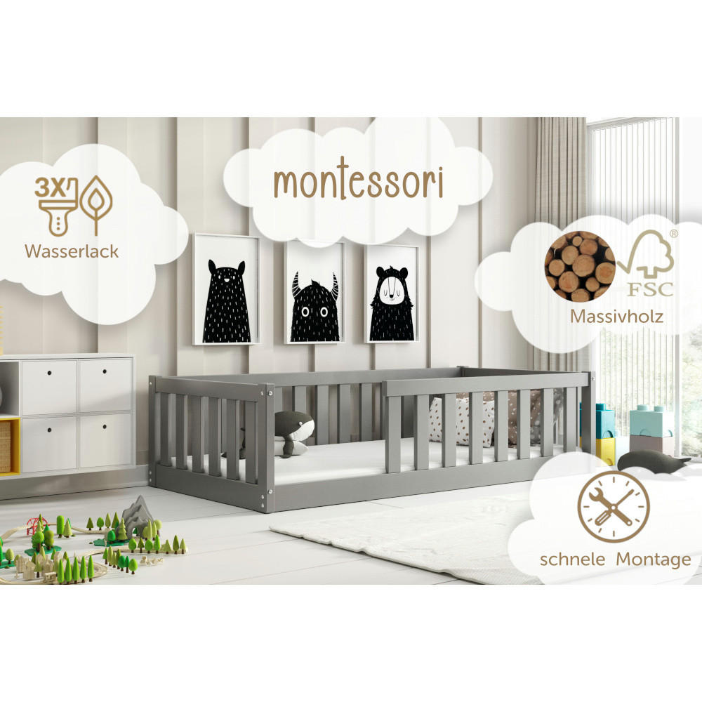 BODENBETT Bella 160x80 mit Rausfallschutz - Grau, Holz (80/160cm) - Interbeds