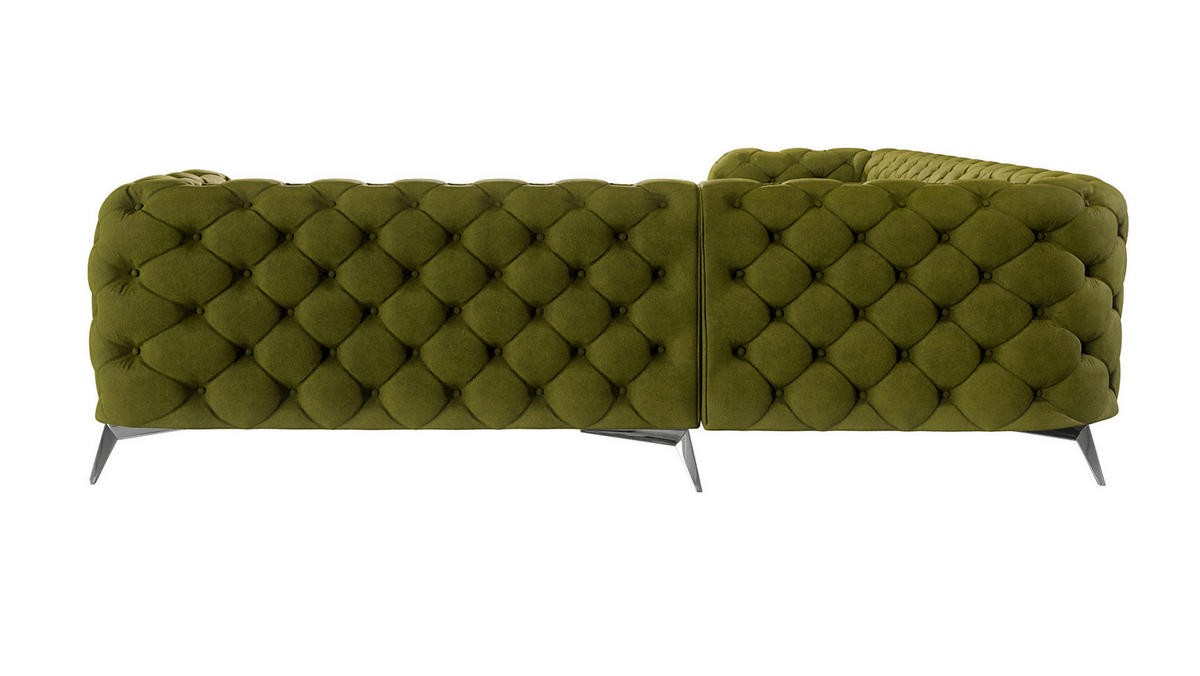 ECKSOFA Chesterfield Laura Olive Samt - Silberfarben/Olivgrün, Holz/Textil (323/264cm) - S-Style Möbel
