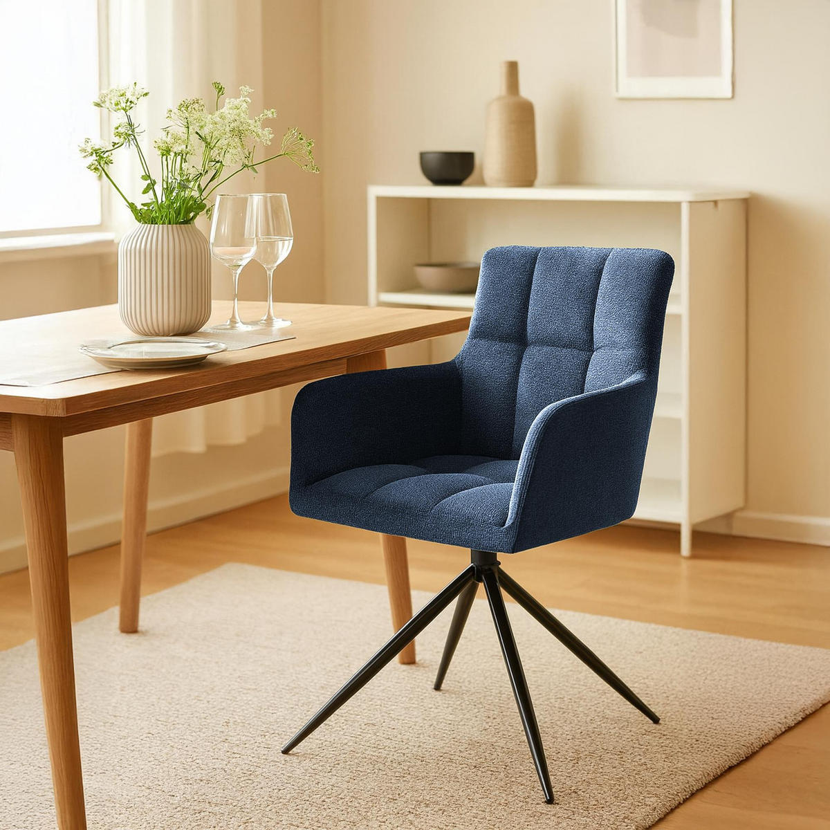 ARMLEHNENSTUHL 2er Set Stoff Dunkelblau - Schwarz/Dunkelblau, Textil/Metall (59/87/59cm) - CLP