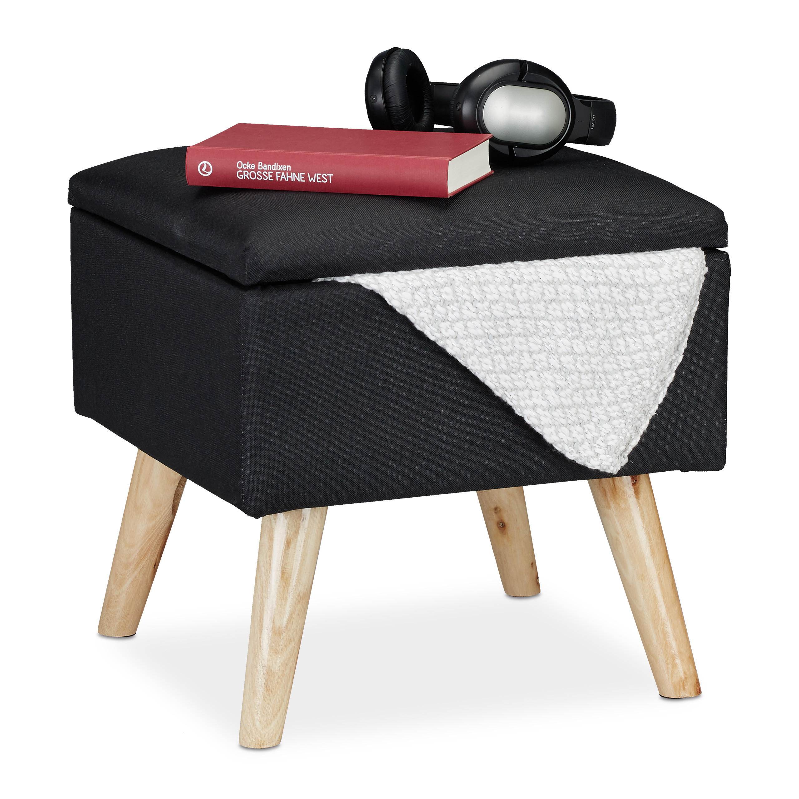 HOCKER - Schwarz, Holz/Holzwerkstoff (40/40/40cm) - Relaxdays
