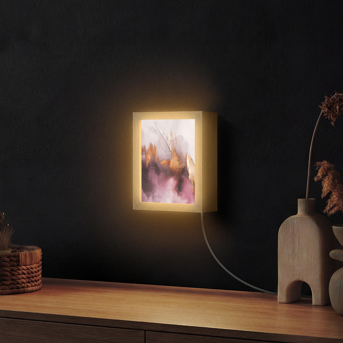 NÁSTĚNNÁ LAMPA Fialová - abstraktní - barva - zlatá 15x20 cm - světle fialová, kompozitní dřevo (15/20/8cm) - OnlyWow