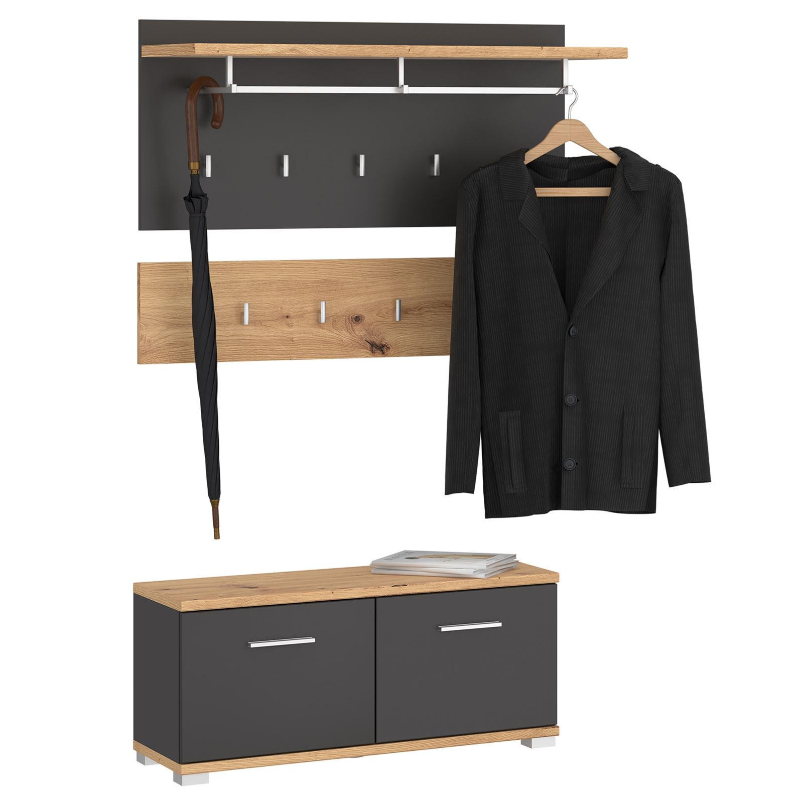 Idimex Garderobenset Dunkelgrau 90x60x34 cm