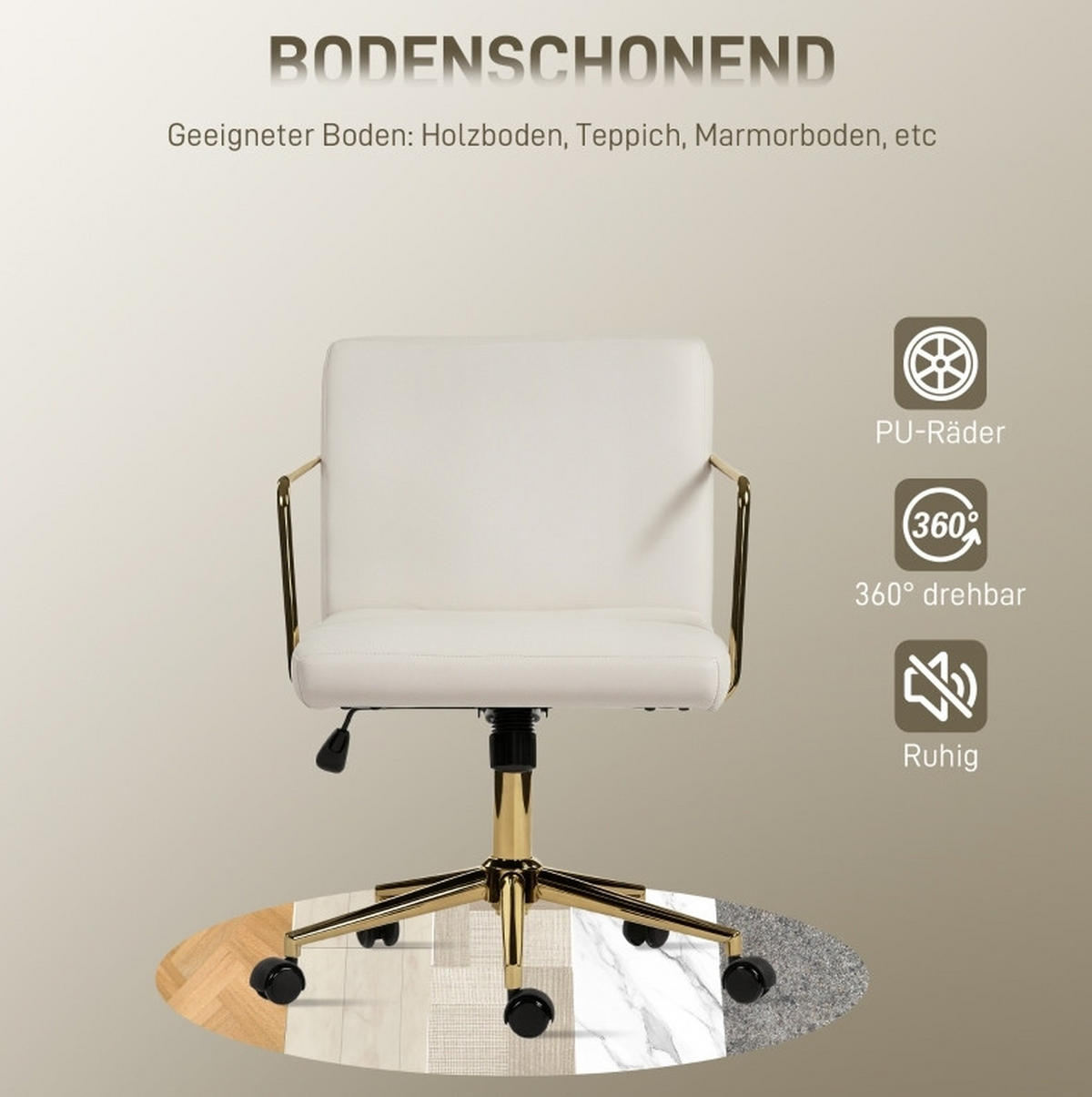 BÜROSTUHL höhenverstellbar 57 x 64 x 80-90 cm Polyester Cream White - Weiß, Kunststoff (57/90/64cm) - Meubliv