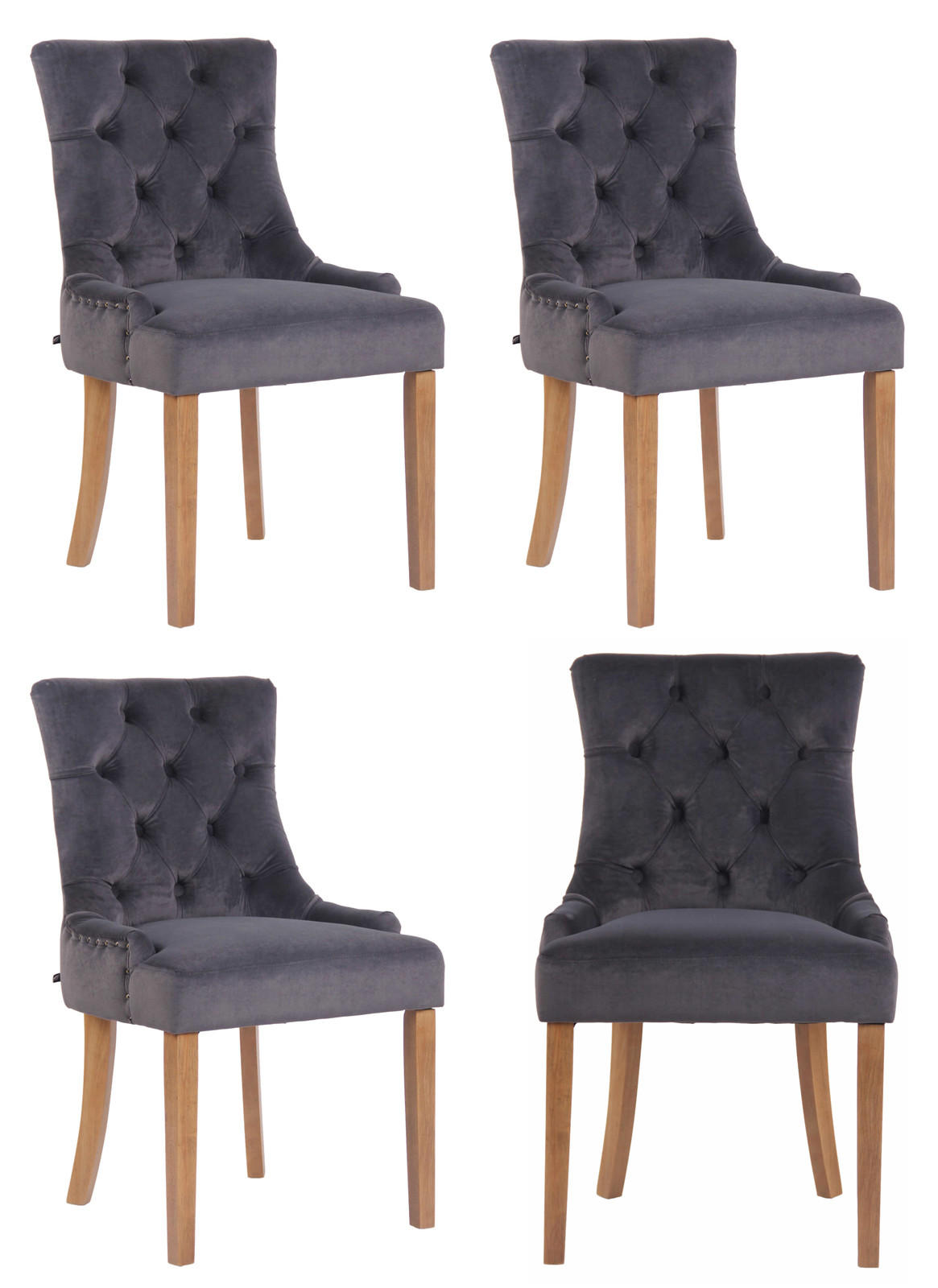 WOHNZIMMERSTUHL 4er Set Samt dunkelgrau - Dunkelgrau/Naturfarben, Holz/Textil (55/92/58cm) - CLP