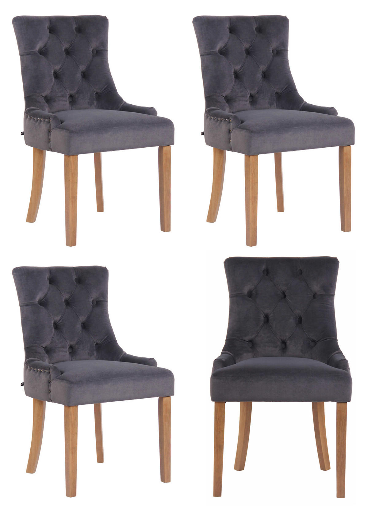 WOHNZIMMERSTUHL 4er Set Samt dunkelgrau - Dunkelgrau/Naturfarben, Holz/Textil (55/92/58cm) - CLP