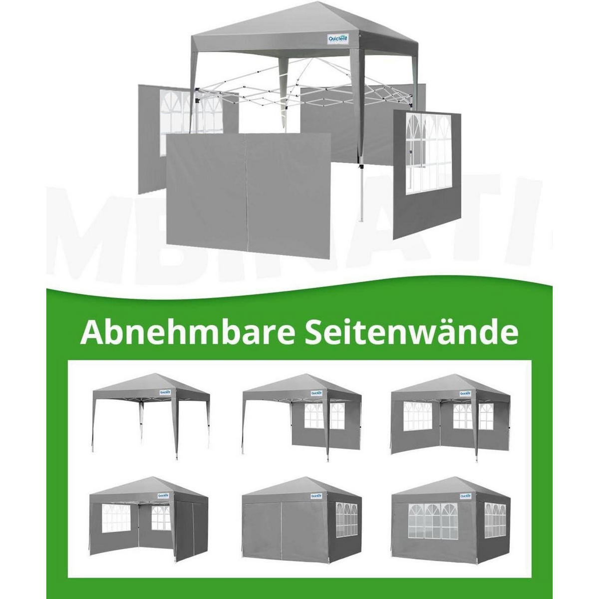 FALTPAVILLON 3 x 3 m Grau wasserdicht mit Seitenwänden UV-Schutz 50+ - Grau, Textil (294/265/294cm)