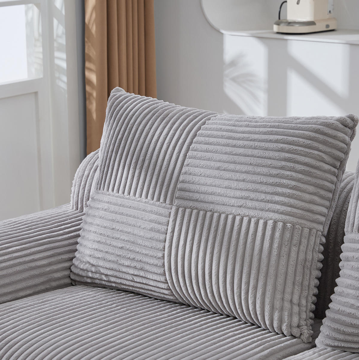 2-SITZER-SOFA aus Cord 200x99x80 cm in Hellgrau mit Cupholder & Seitentasche - Hellgrau, Textil (99/80/200cm) - Modfu