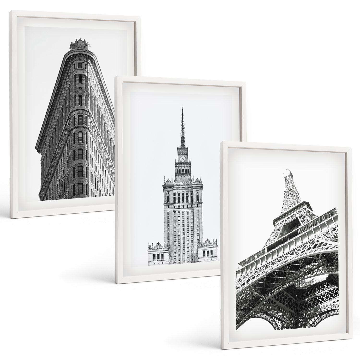 BILDER SET 3er Set - 40x60 cm Weißer Rahmen - Architektonische Schwarz-Weiß-Gebäude - Weiß, Kunststoff (40/60cm) - TULUP