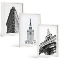 BILDER SET 3er Set - 40x60 cm Weißer Rahmen - Architektonische Schwarz-Weiß-Gebäude - Weiß, Kunststoff (40/60cm) - TULUP