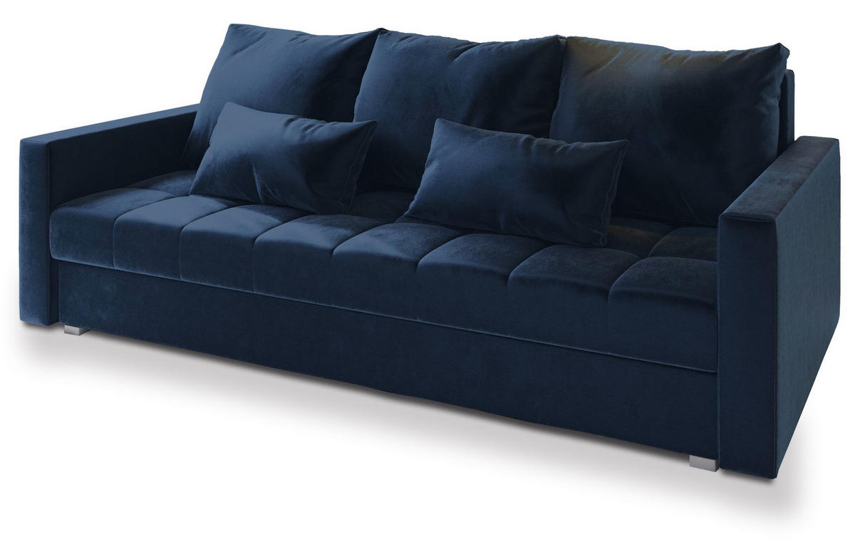 BETTSOFA SIRO Blau Plüsch-Stoff mit Schlaffunktion - Blau, Textil (222/83/86cm) - MASSENO
