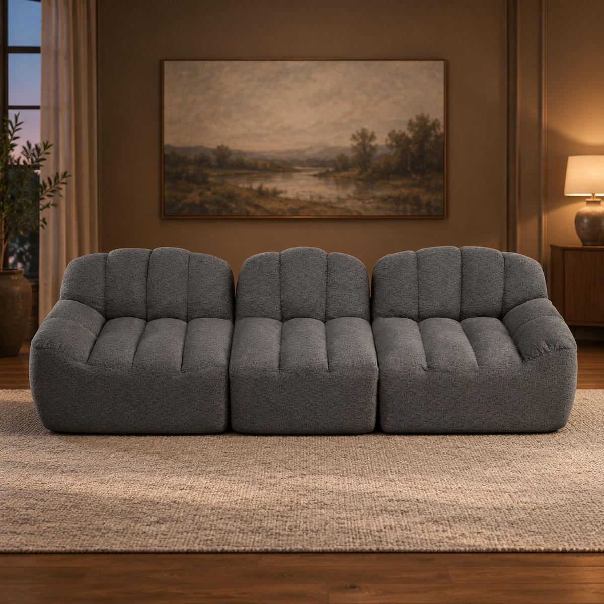 MODULARES Ecksofa mit granuliertem Fleecebezug Grau 288x104x79 cm, flexibel kombinierbar mit Ottoman - Grau, Textil (104/79/288cm) - IVMEU