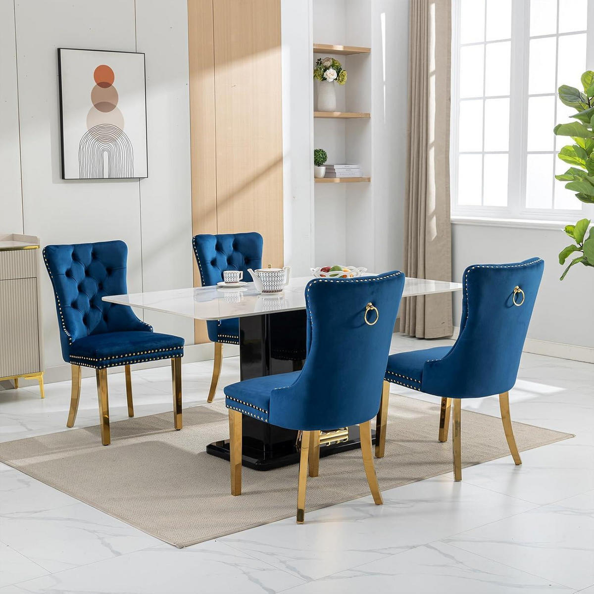 ESSZIMMERSTUHL 2er-Set Samt Blau mit goldenen Edelstahlbeinen - Blau, Textil (50/95.2/62cm)