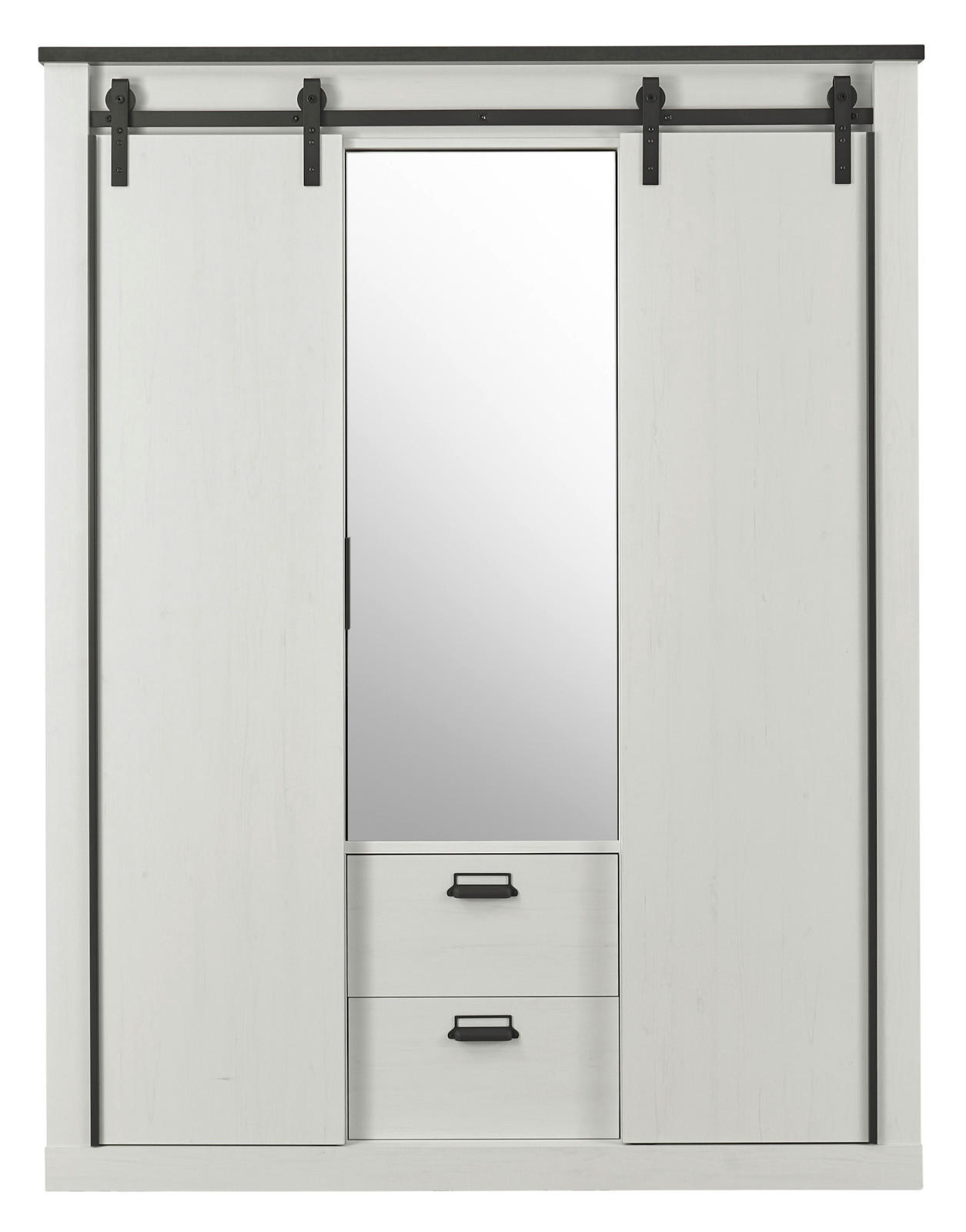 KLEIDERSCHRANK weiß Pinie, anthrazit Landhaus, Schiebetürenschrank 3-türig mit Spiegel 163 x 209 - Anthrazit/Weiß, Holzwerkstoff/Metall (162/209/63cm) - Furn.Design
