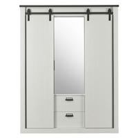 KLEIDERSCHRANK weiß Pinie, anthrazit Landhaus, Schiebetürenschrank 3-türig mit Spiegel 163 x 209 - Anthrazit/Weiß, Holzwerkstoff/Metall (162/209/63cm) - Furn.Design