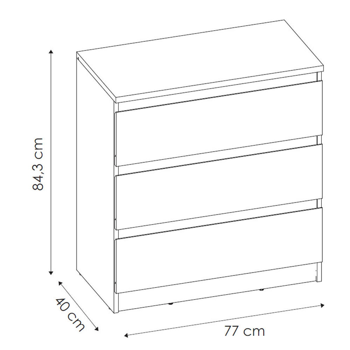 KOMMODE City weiß 77 / 40 / 84cm - Weiß, Holz/Holzwerkstoff (77/84/40cm) - Feldmann-Wohnen