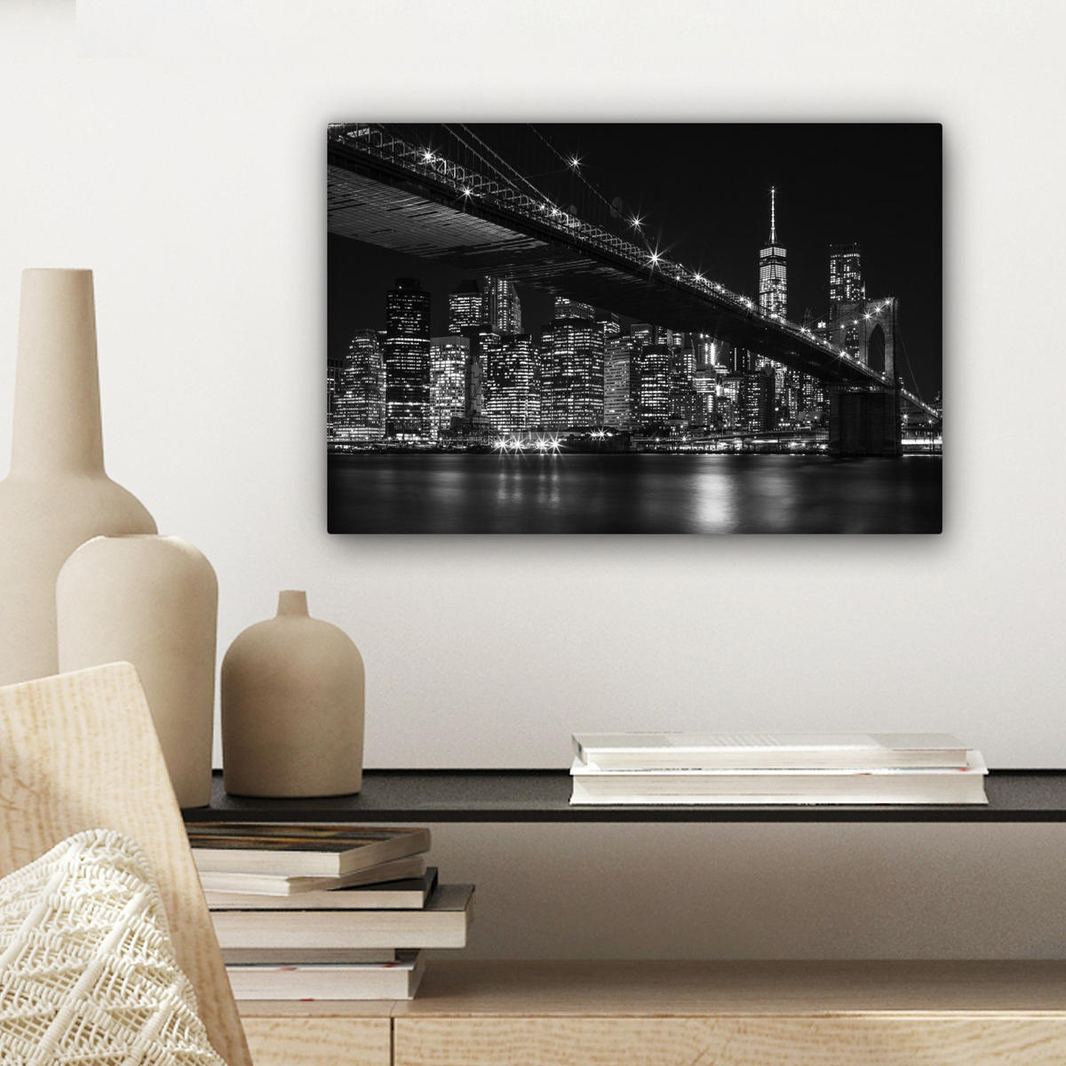 LEINWANDBILD New York - Brooklyn - Brücke 30x20 cm - Schwarz, Textil (30/20cm) - MuchoWow