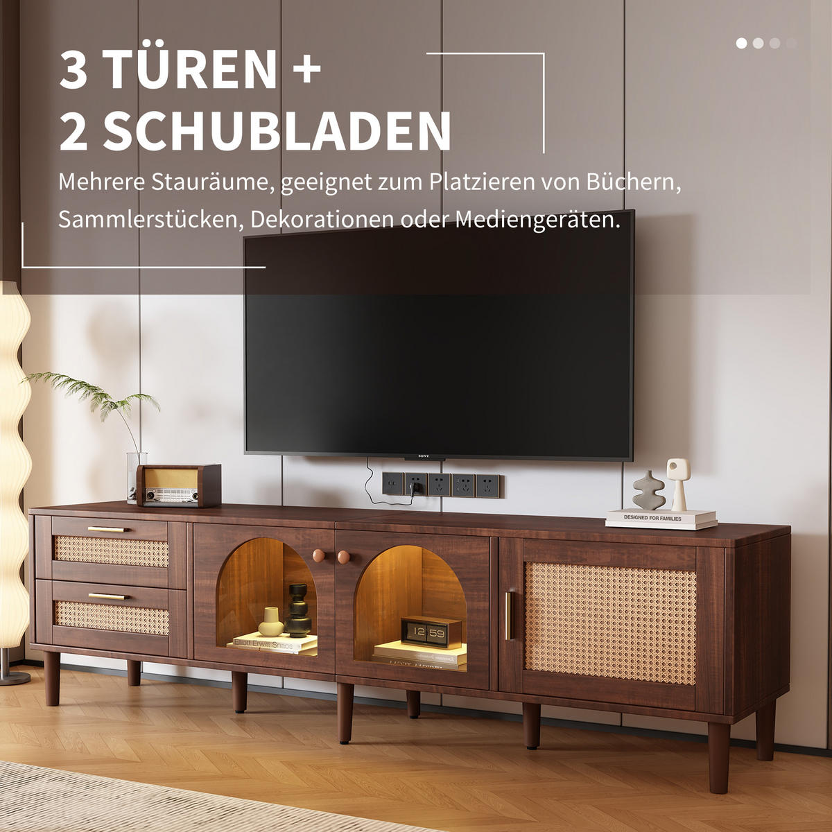 LOWBOARD 180/40/50 cm aus Spanplatte mit LED-Beleuchtung Braun - Braun, Holzwerkstoff (180/50/40cm) - Modenvie