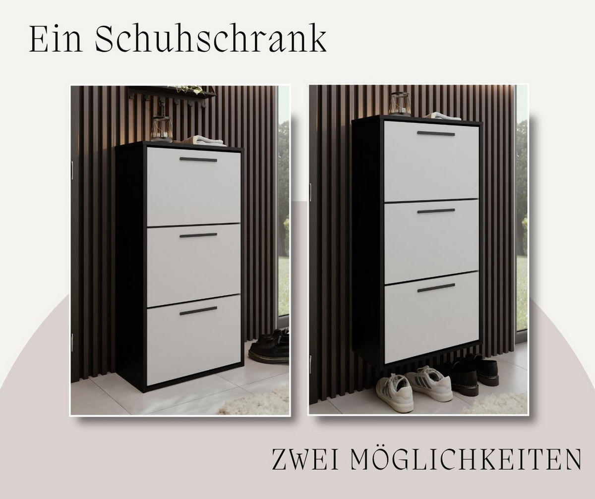 SCHUHSCHRANK Asper Schwarz & Weiß - Schwarz/Weiß, Holzwerkstoff (59/114.6/24cm) - Kier Furniture