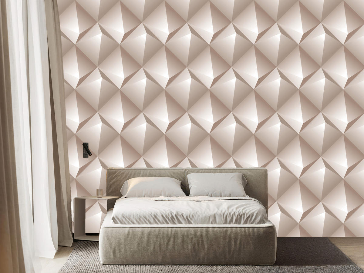VLIESTAPETE Geometrische Facetten in 3D-Optik – Beige, Braun – 50x1000 cm - Beige/Braun, Papier (50/1000cm) - Muralo