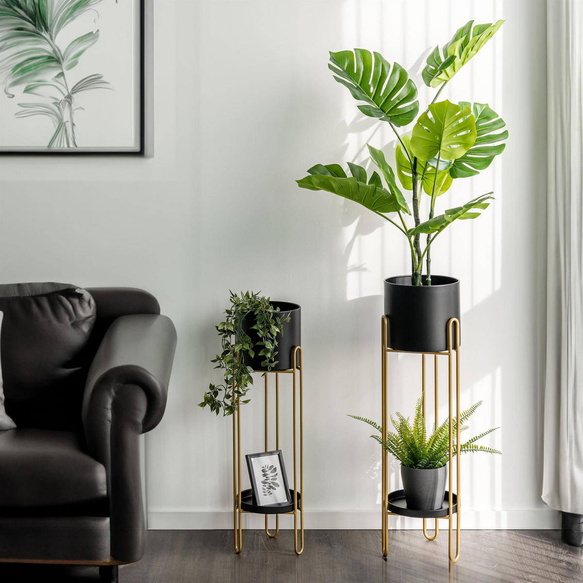 BLUMENHOCKER 2er Set, schwarz, Metall - Goldfarben, Metall (24.7/24.7/83cm) - bremermann